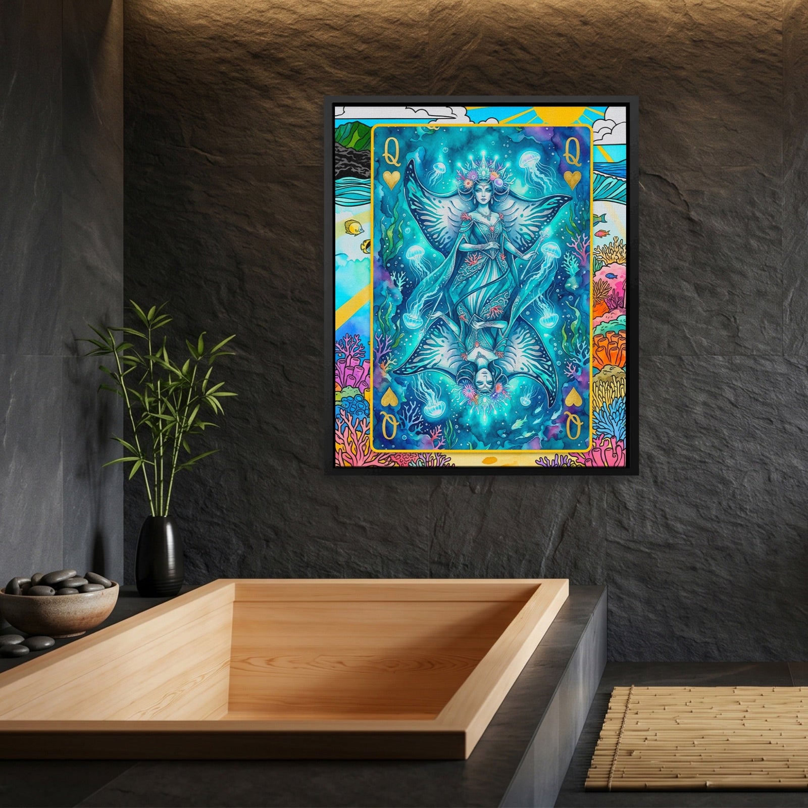 Sea Creature Queen of Hearts Card canvas wall art