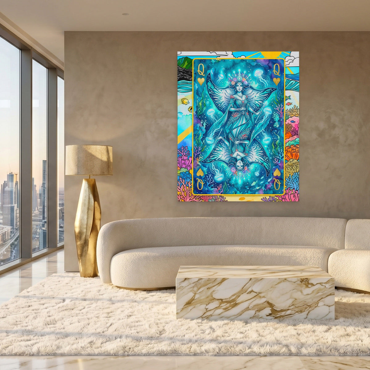 Sea Creature Queen of Hearts Card canvas wall art, room view
