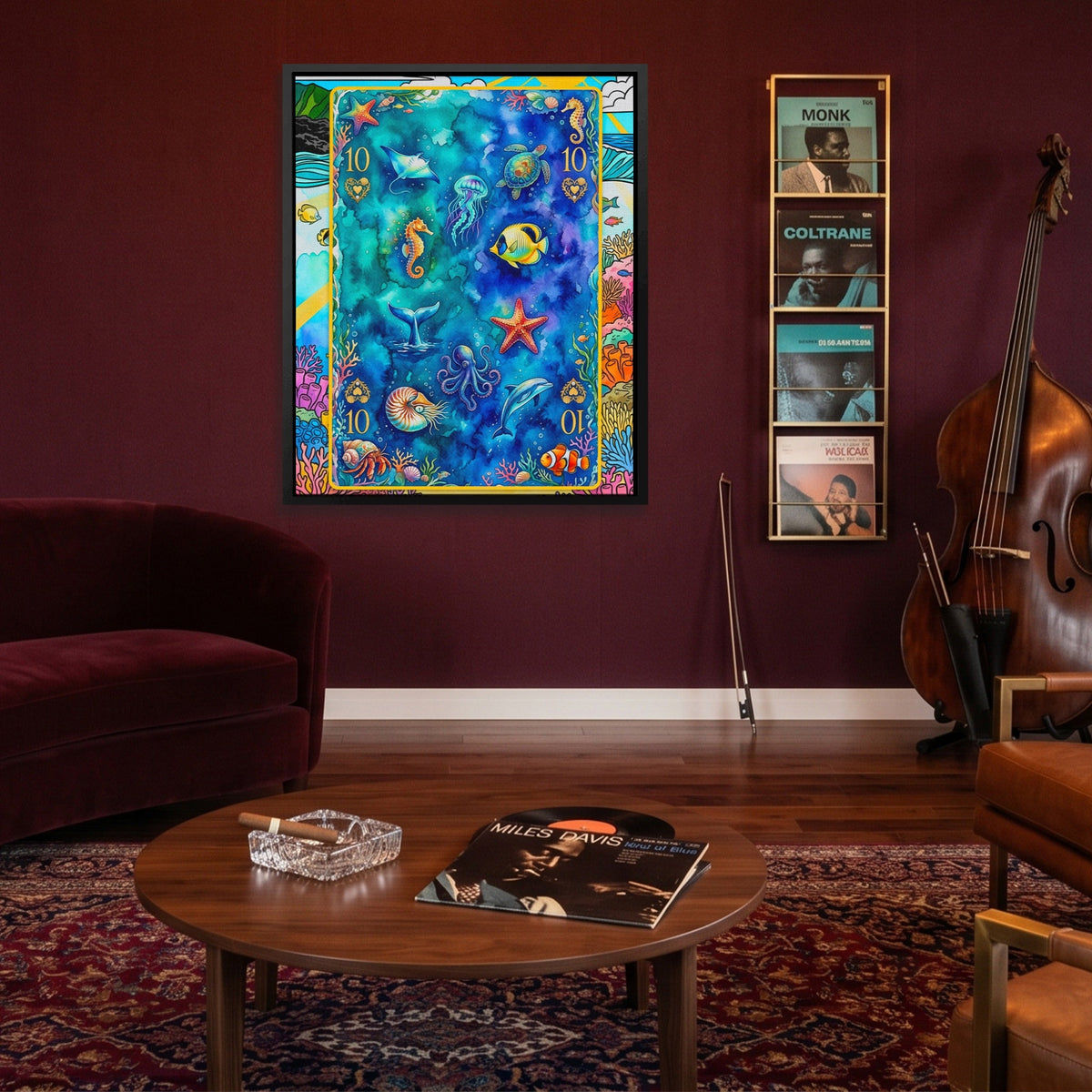 Sea Creature Ten of Hearts Card canvas wall art, room view
