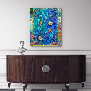 Sea Creature Ten of Hearts Card canvas wall art, room view
