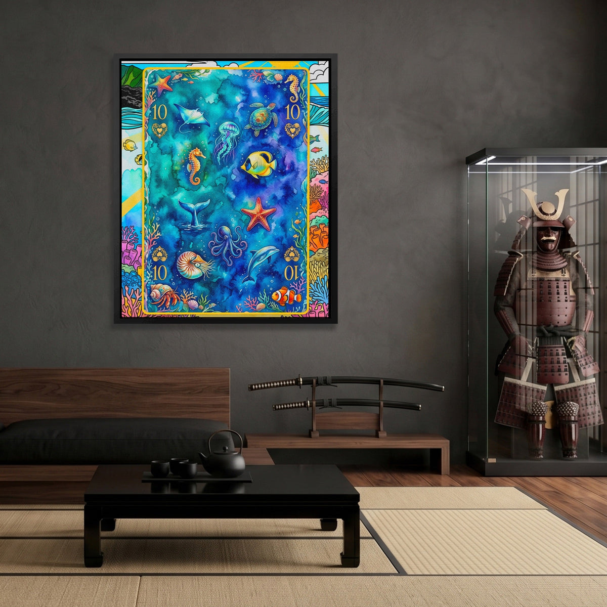Sea Creature Ten of Hearts Card canvas wall art, room view