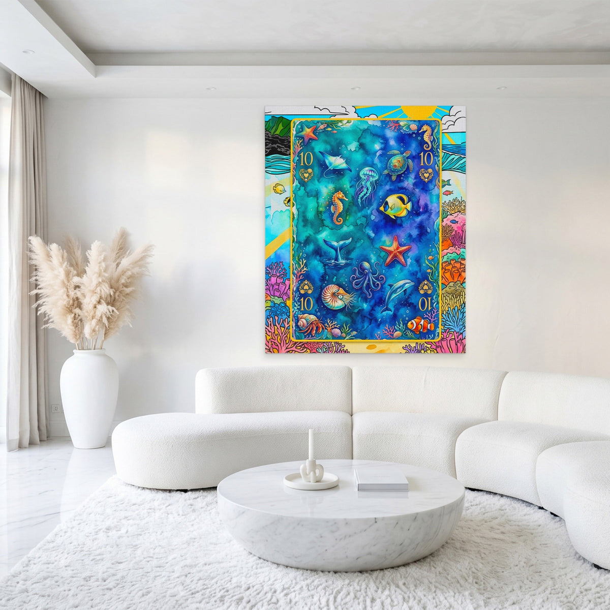 Sea Creature Ten of Hearts Card canvas wall art, room view