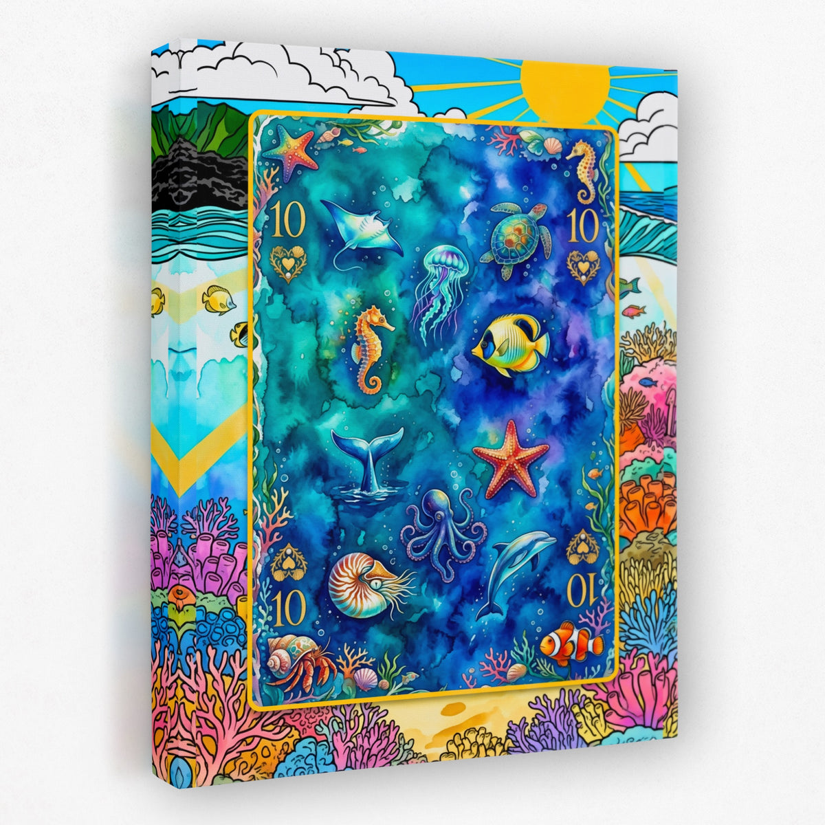 Sea Creature Ten of Hearts Card — Sea Creature Ten of Hearts Card Portrait   Side View   Mirror 160