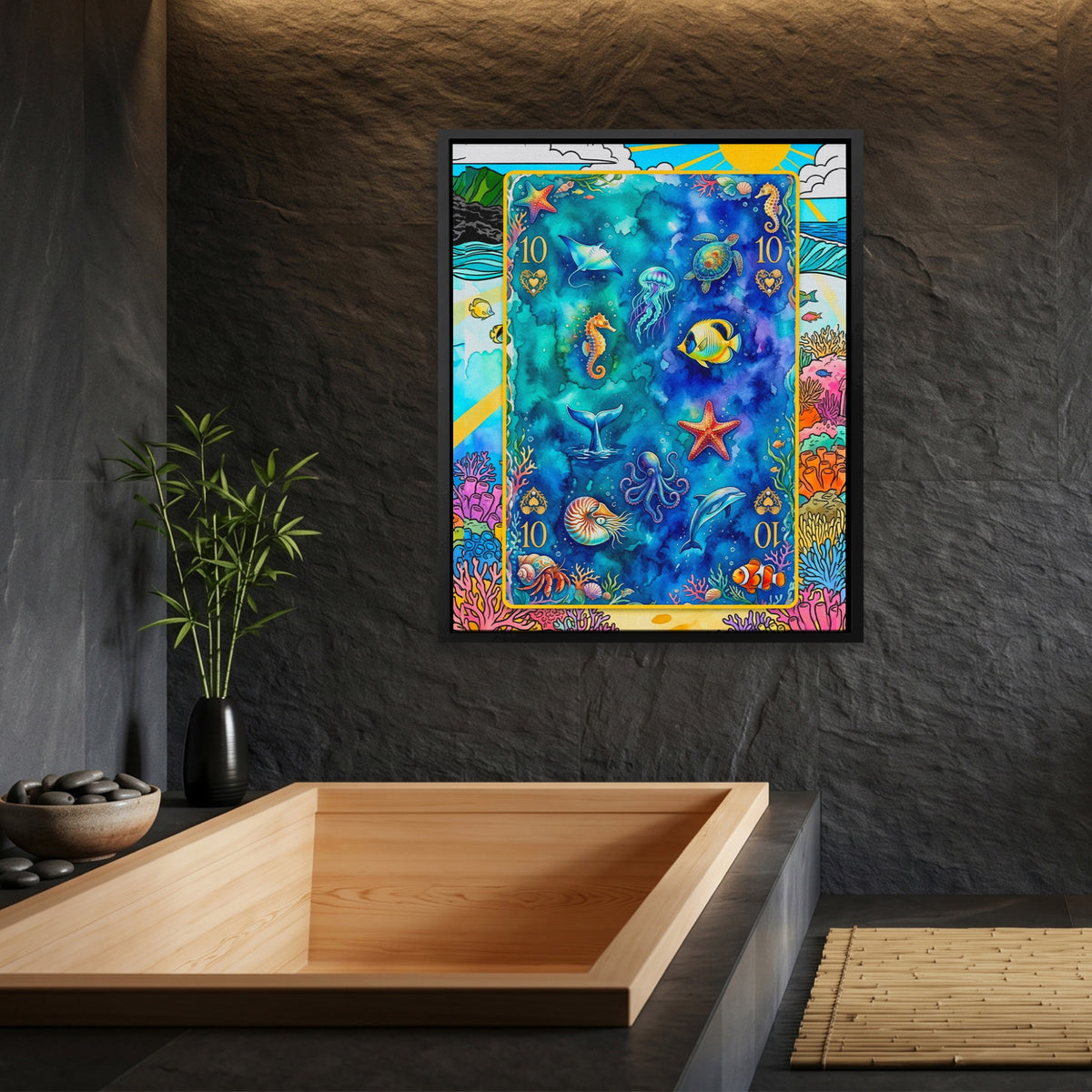 Sea Creature Ten of Hearts Card — Sea Creature Ten of Hearts Card Bamboo Bathroom Port 10