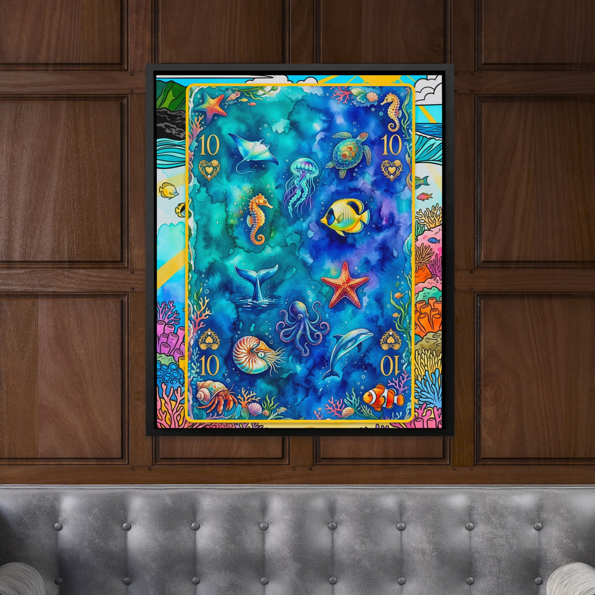 Sea Creature Ten of Hearts Card — Sea Creature Ten of Hearts Card Fancy Couch Zoom 41