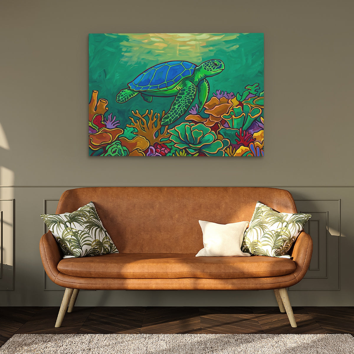 Sea Turtle Coral — Sea Turtle Coral Hallway Bench Green 65