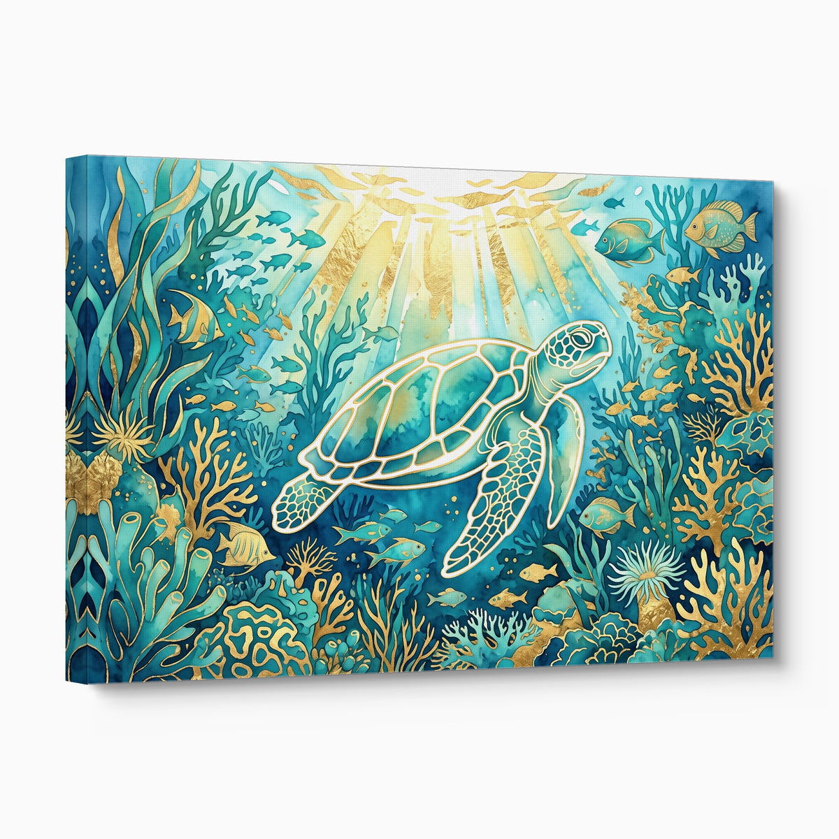 Sea Turtle Golden Ocean — sea turtle golden ocean angled flush print