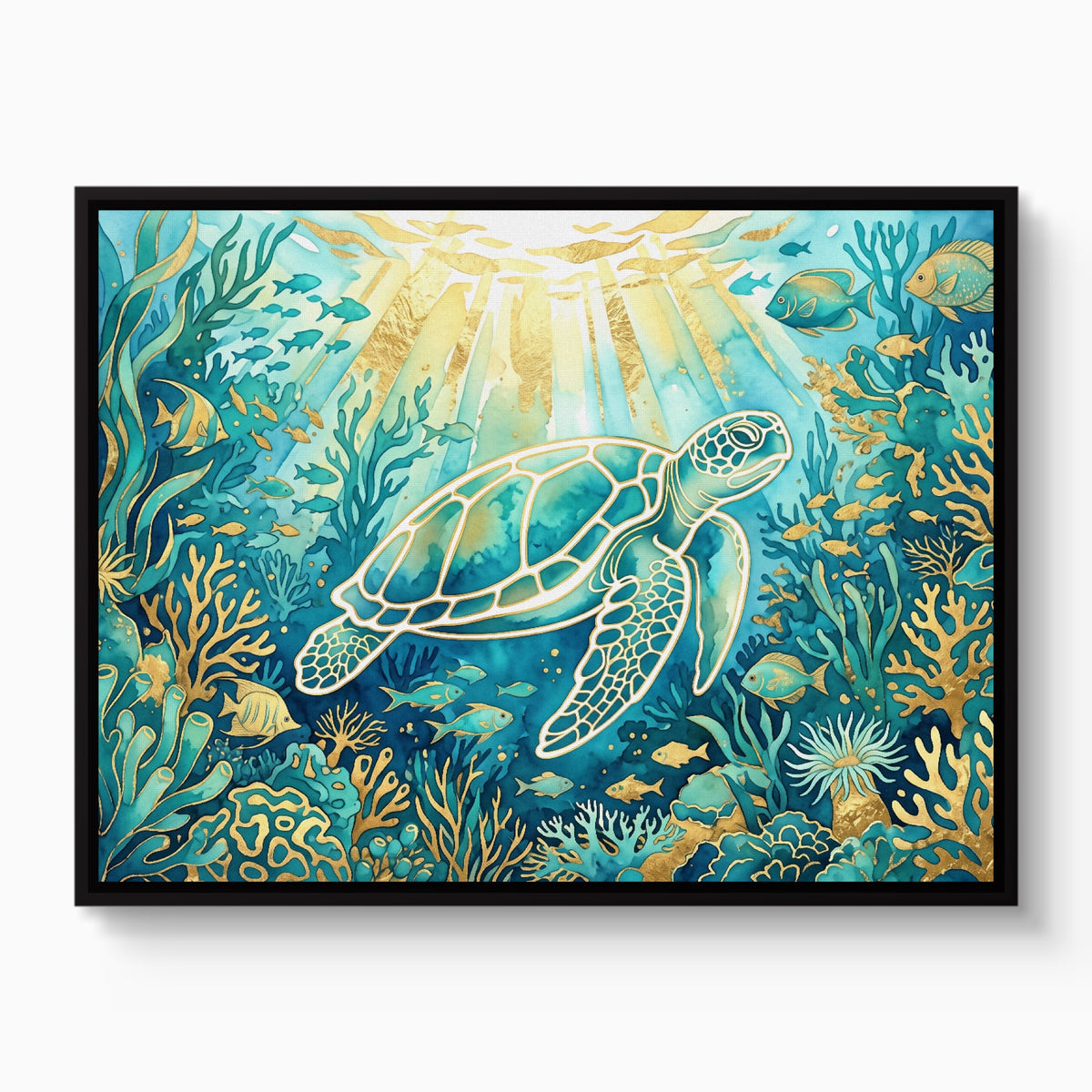 Sea Turtle Golden Ocean — sea turtle golden ocean white studio framed black