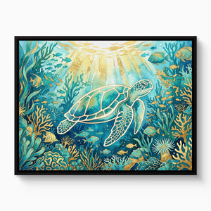 Sea Turtle Golden Ocean — sea turtle golden ocean white studio framed black