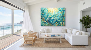 Sea Turtle Golden Ocean — sea turtle golden ocean beachside villa 1land flush print