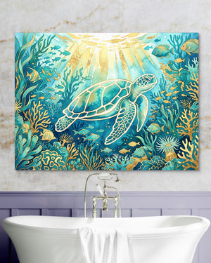 Sea Turtle Golden Ocean — sea turtle golden ocean psd marble purple bath 1land flush print