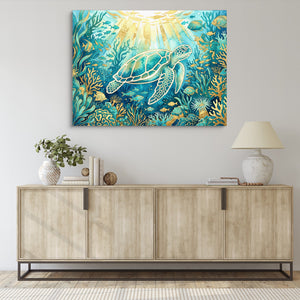 Sea Turtle Golden Ocean — sea turtle golden ocean sq living room desk 1land flush print