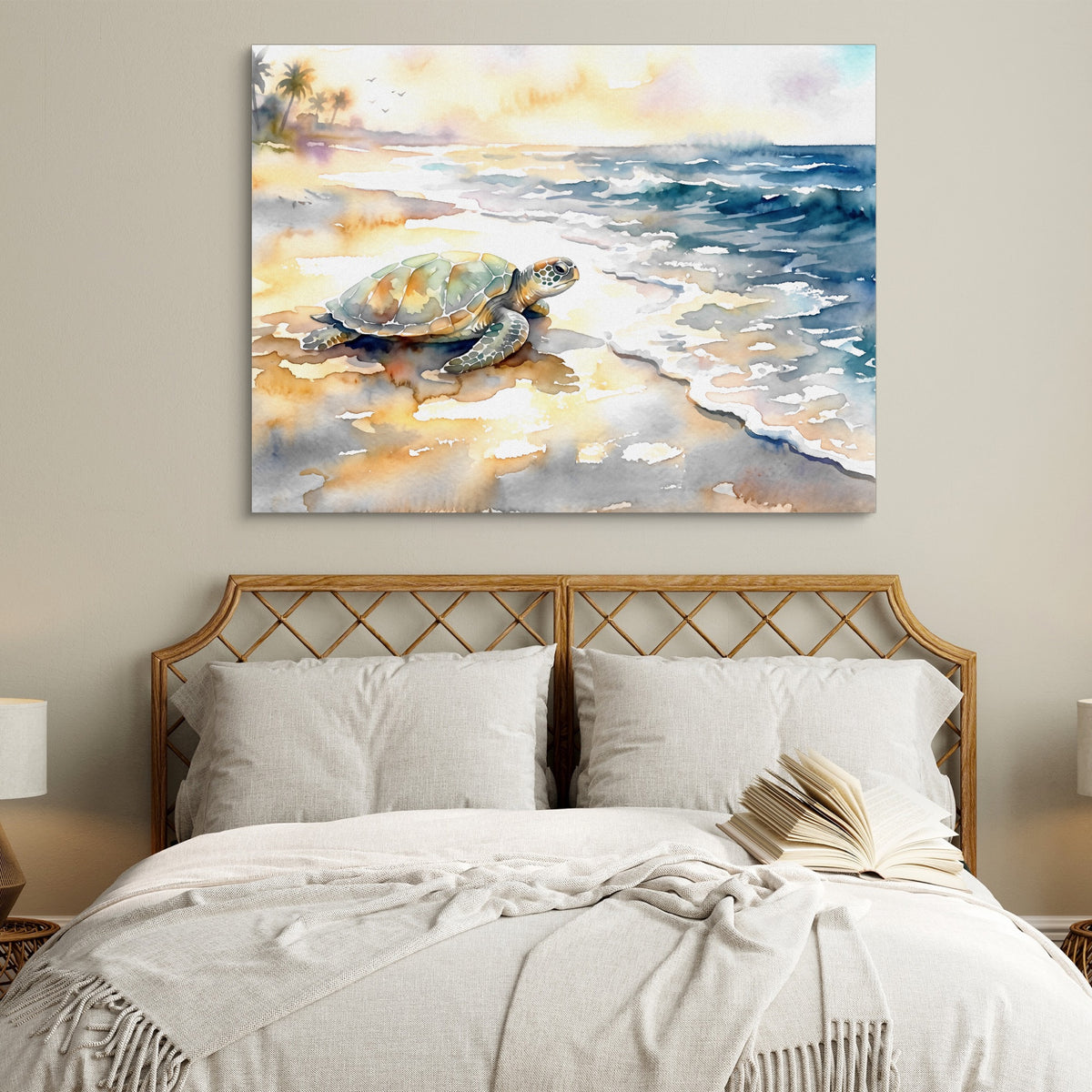Sea Turtle Ocean Dawn — sea turtle ocean dawn sq white bedroom 1land flush print