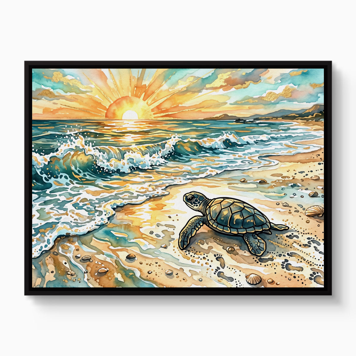 Sea Turtle Sunrise — sea turtle sunrise white studio framed black