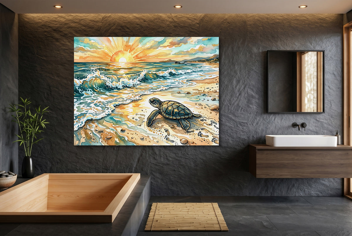 Sea Turtle Sunrise — sea turtle sunrise small bathroom interior 1land flush print