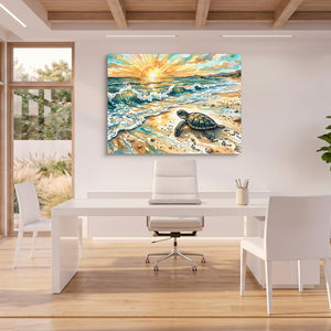Sea Turtle Sunrise — sea turtle sunrise sq beach house office 1land flush print