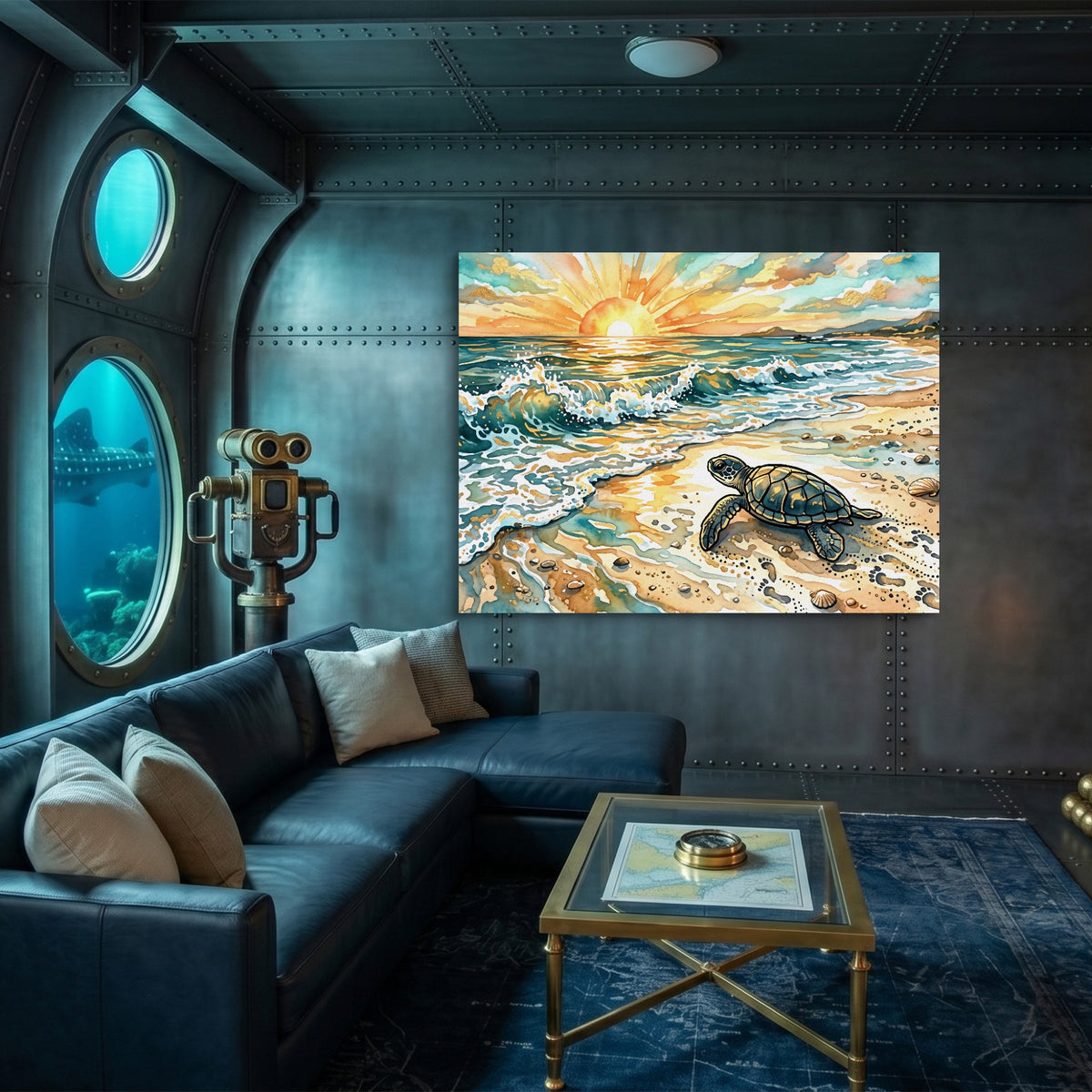 Sea Turtle Sunrise — sea turtle sunrise sq submarine wall 1land flush print