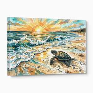 Sea Turtle Sunrise — sea turtle sunrise angled flush print