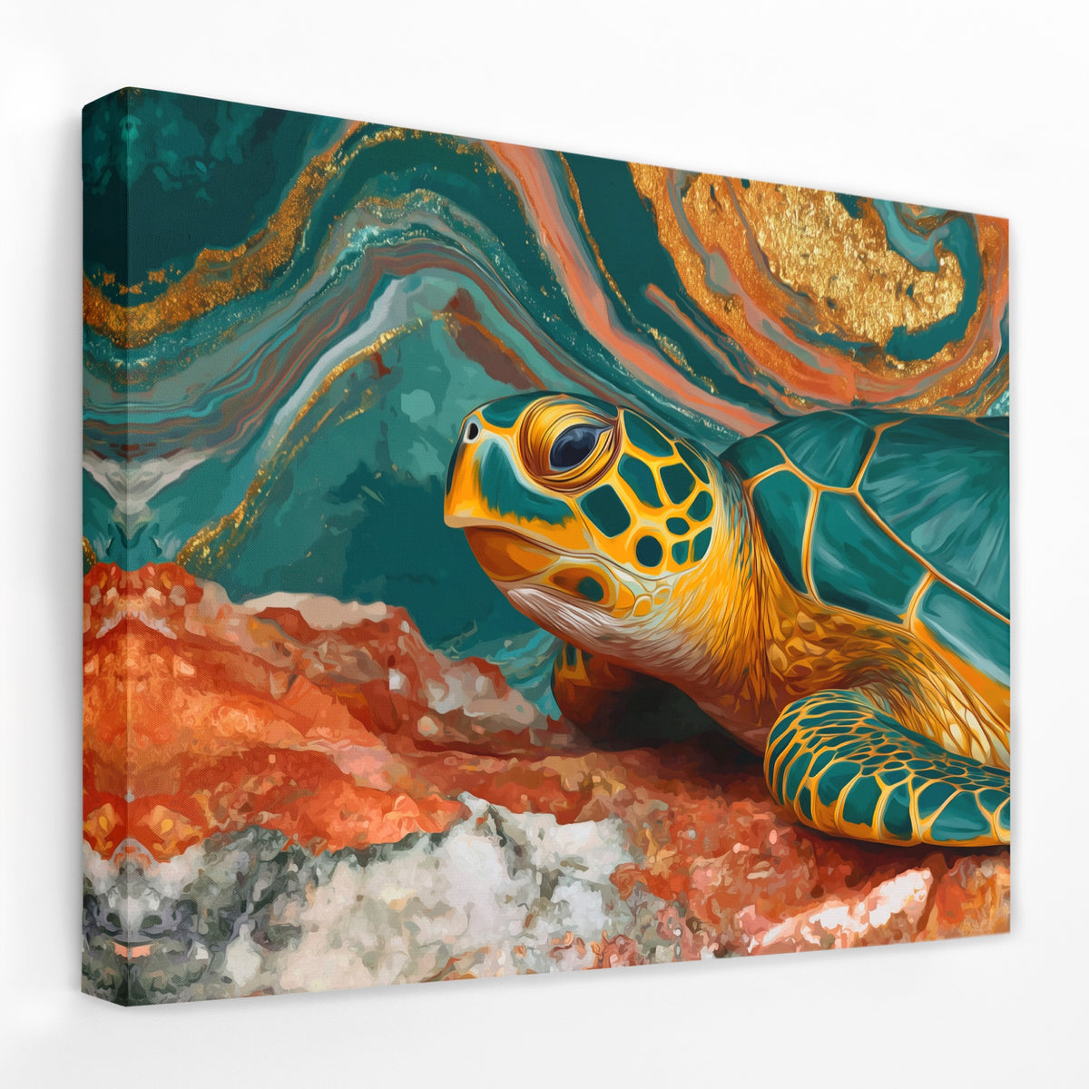 Sea Turtle Teal — Sea Turtle Teal Landscape   Side View   Mirror Wrap 116