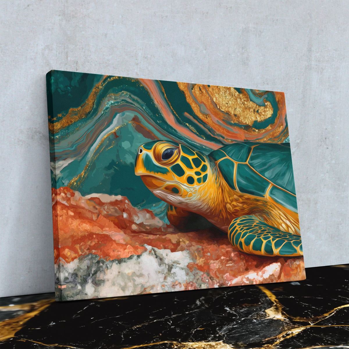 Sea Turtle Teal — Sea Turtle Teal Against Wall4x5 Reflect 4
