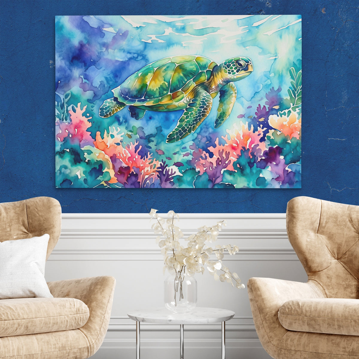Sea Turtle Watercolor — Sea Turtle Watercolor Two Chairs Blue Walls2 134