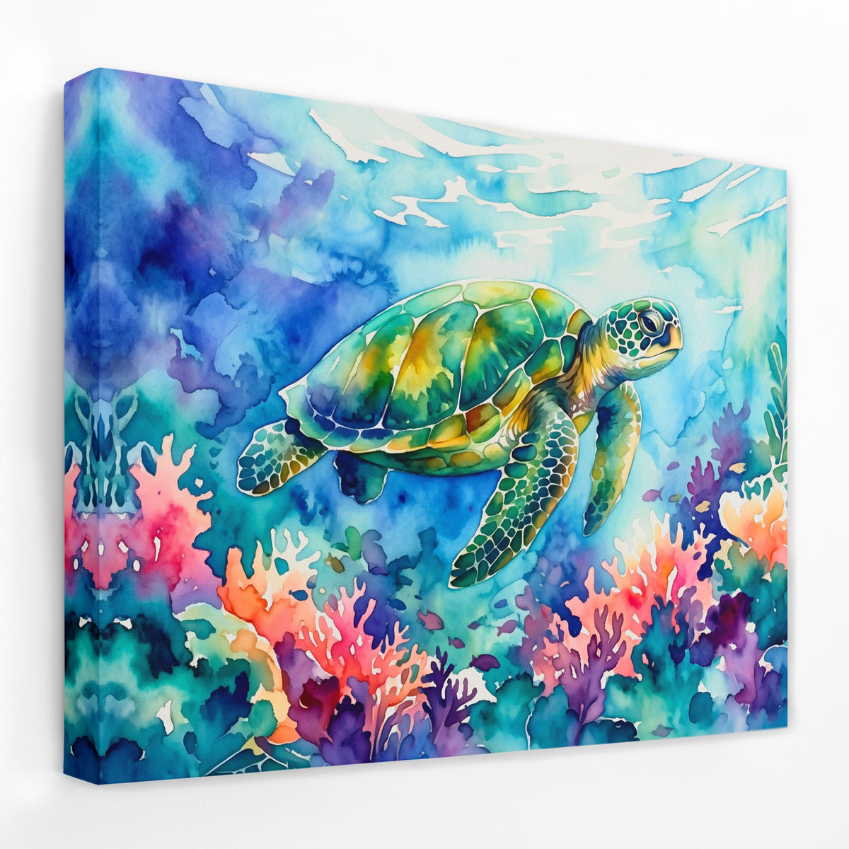 Sea Turtle Watercolor — Sea Turtle Watercolor Landscape   Side View   Mirror Wrap 82