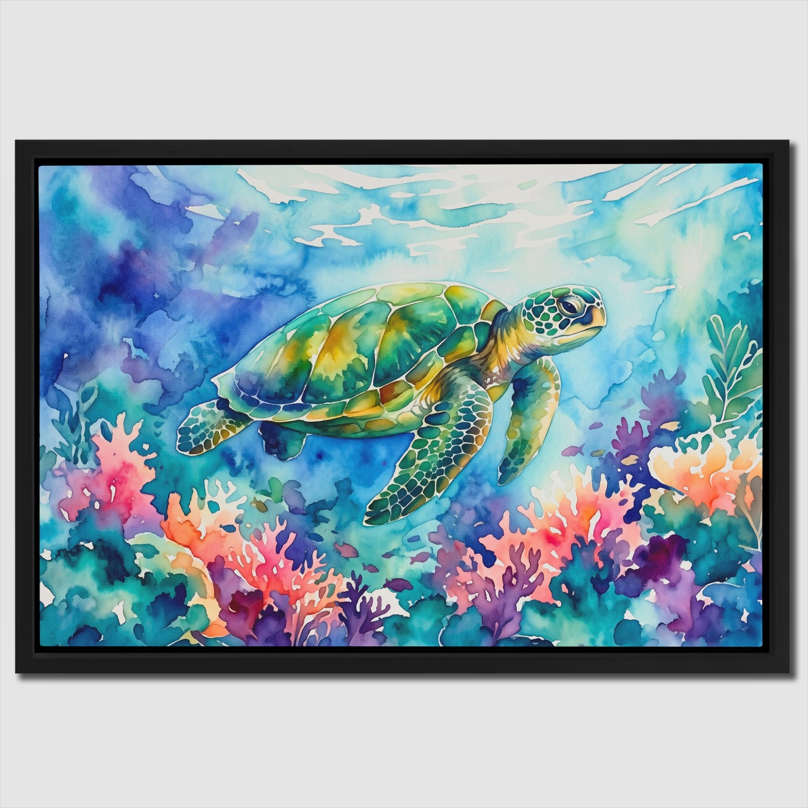 Sea Turtle Watercolor — Sea Turtle Watercolor Close Up Landscape 56