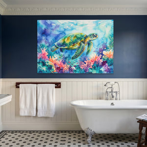 Sea Turtle Watercolor — Sea Turtle Watercolor Blue Bathroom Land 17