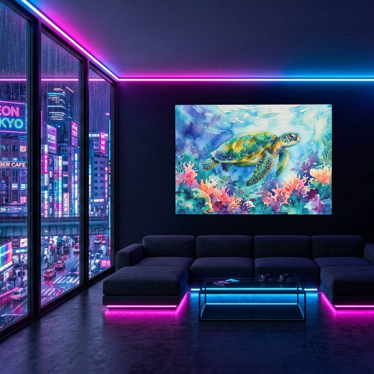 Sea Turtle Watercolor — Sea Turtle Watercolor Blue Pink Neon Room Land 30