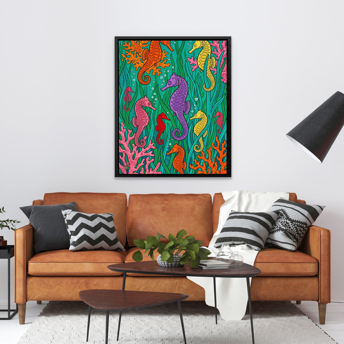 Seahorse Coral Celebration — Seahorse Coral Celebration Orange Couch 145