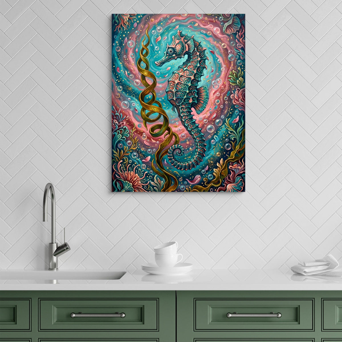 Seahorse Ocean Bloom - Luxury Wall Art