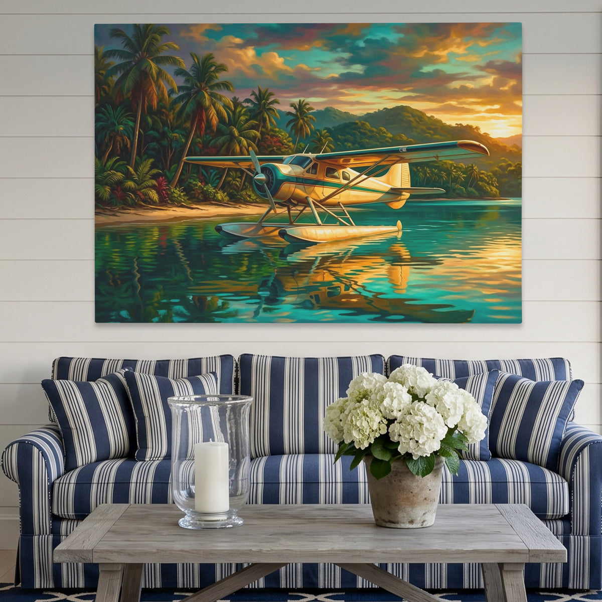 Seaplane Tropical Sunset — Seaplane Tropical Sunset Striped Couch Land 198