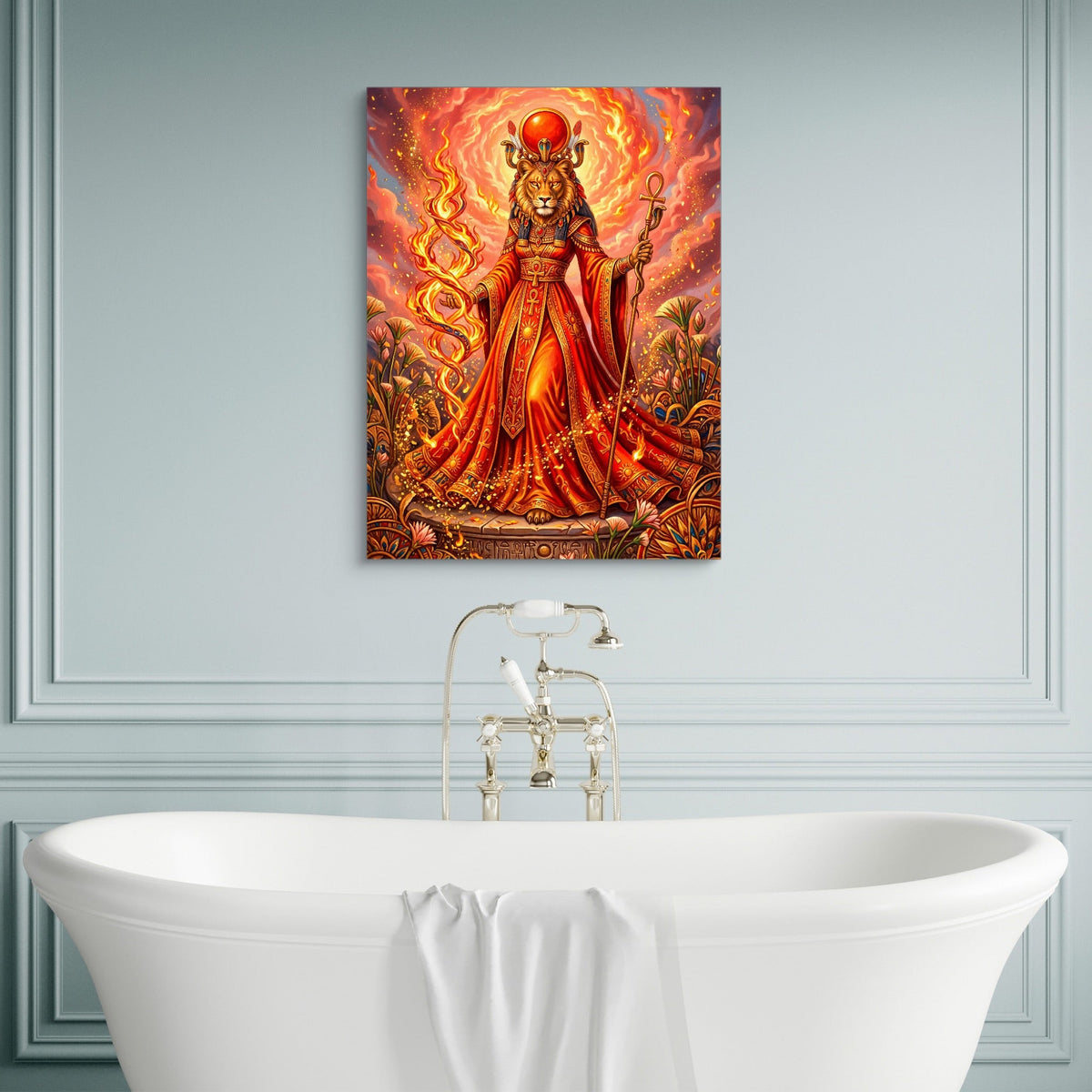Sekhmet's Blazing Ankh - Luxury Wall Art