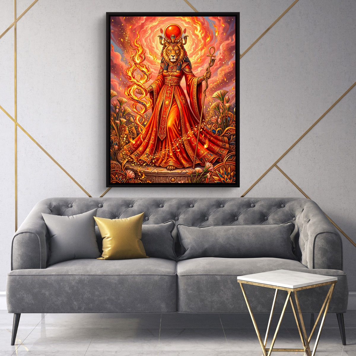 Sekhmet's Blazing Ankh - Luxury Wall Art