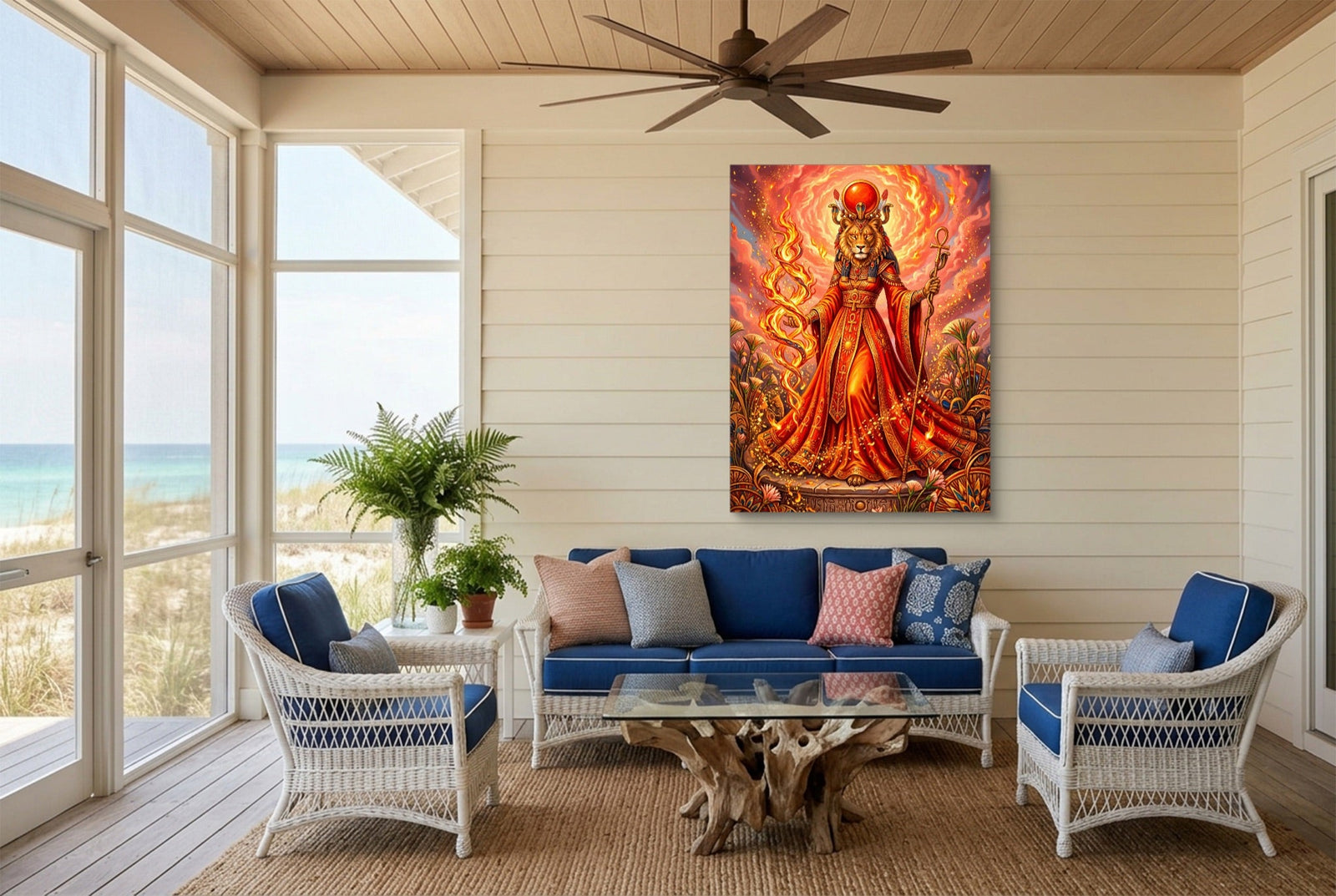 Sekhmet's Blazing Ankh - Luxury Wall Art