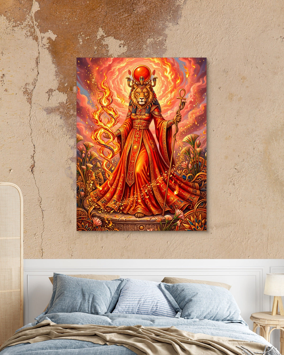 Sekhmet's Blazing Ankh - Luxury Wall Art