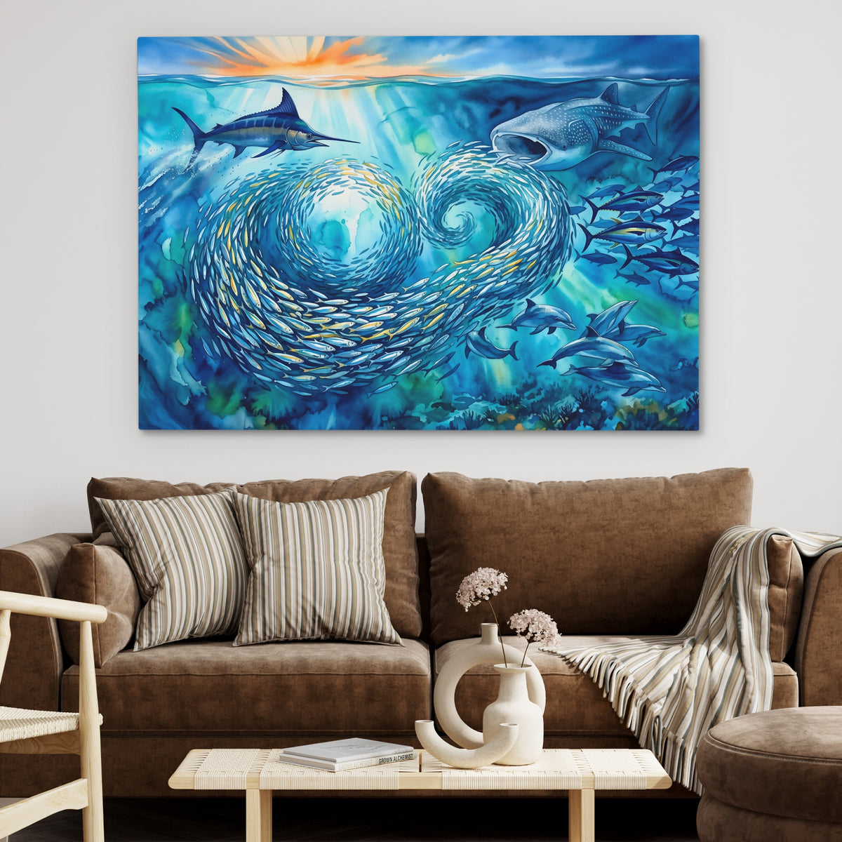 Shark Feeding Spiral — Shark Feeding Spiral Brown Couch 42