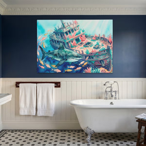 Shark Shipwreck Sanctuary — Shark Shipwreck Sanctuary Blue Bathroom Land 18