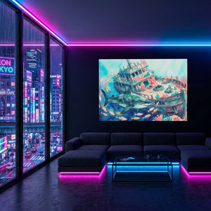 Shark Shipwreck Sanctuary — Shark Shipwreck Sanctuary Blue Pink Neon Room Land 31