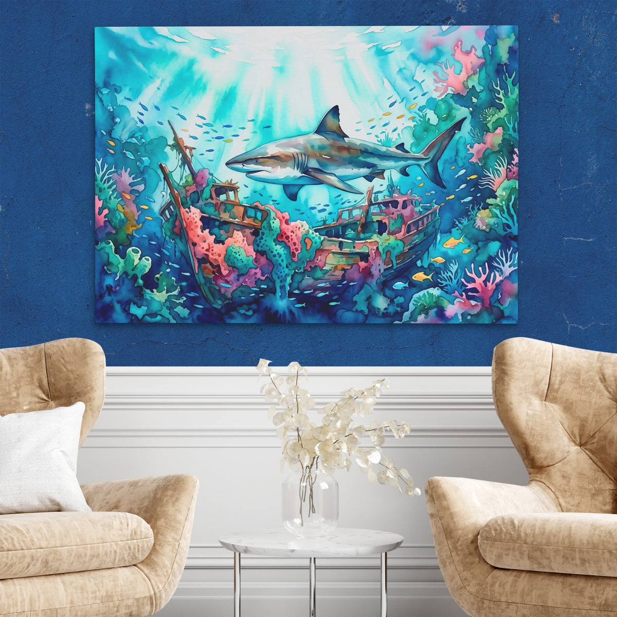 Shark Sunken Sanctuary — Shark Sunken Sanctuary Two Chairs Blue Walls2 136