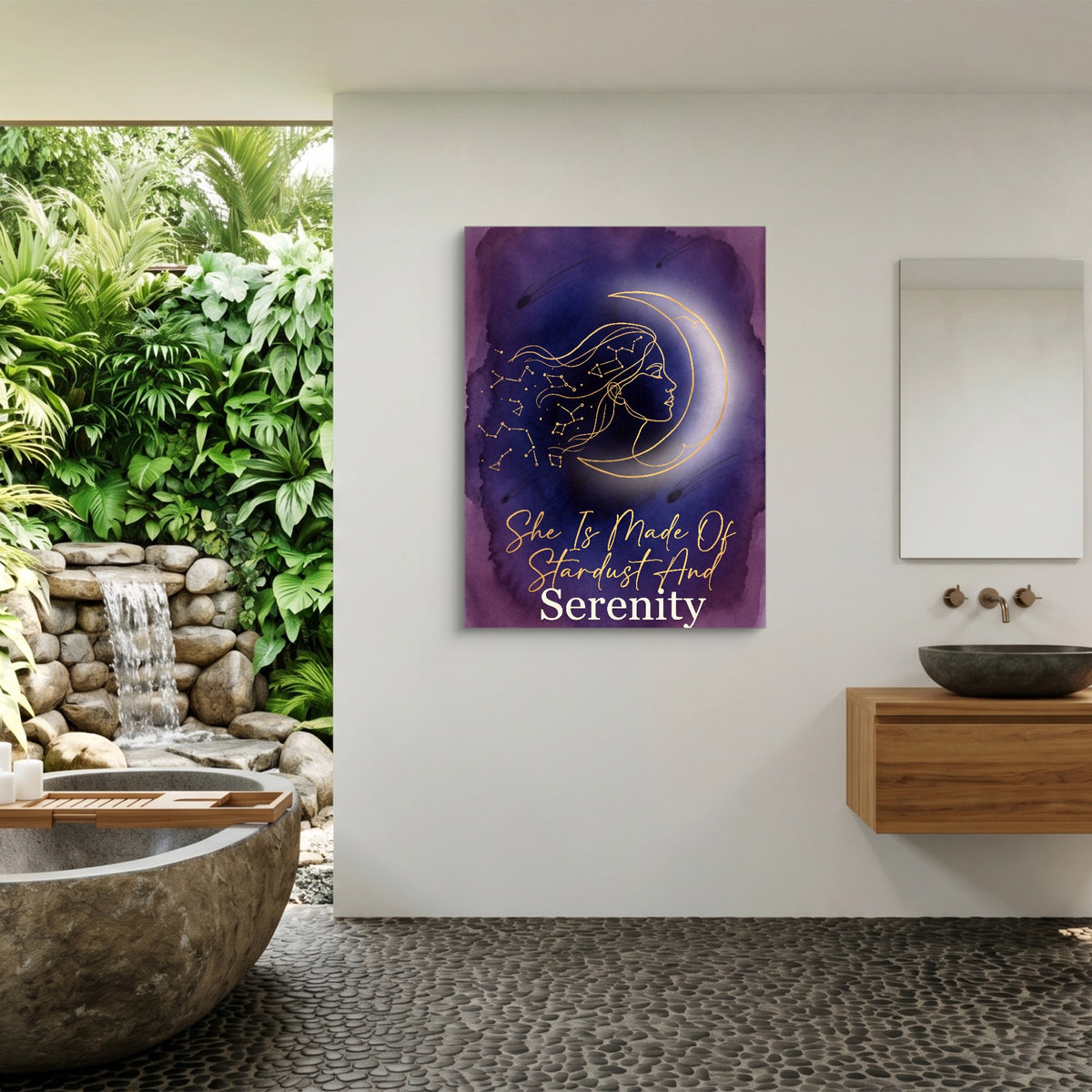 She Is Made Of Stardust And Serenity — she is made of stardust and serenity sq outdoor bathroom 1port flush print