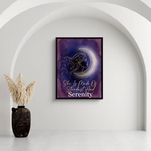 She Is Made Of Stardust And Serenity — she is made of stardust and serenity sq white wall 1port framed black