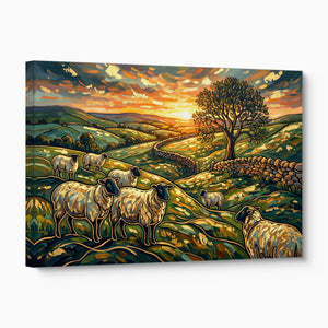 Sheep Golden Sunset — sheep golden sunset angled flush print