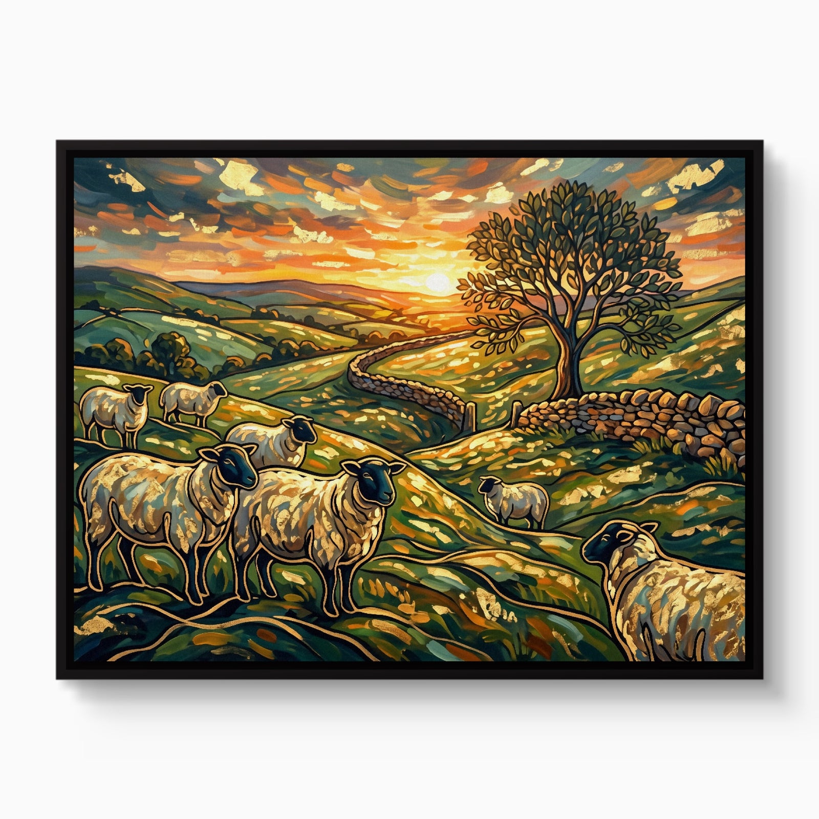 Sheep Golden Sunset — sheep golden sunset white studio framed black