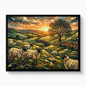 Sheep Golden Sunset — sheep golden sunset white studio framed black