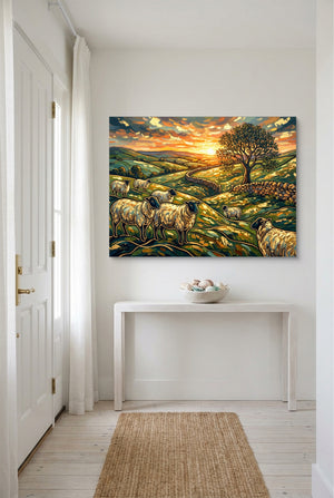 Sheep Golden Sunset — sheep golden sunset p small room with table 1land flush print