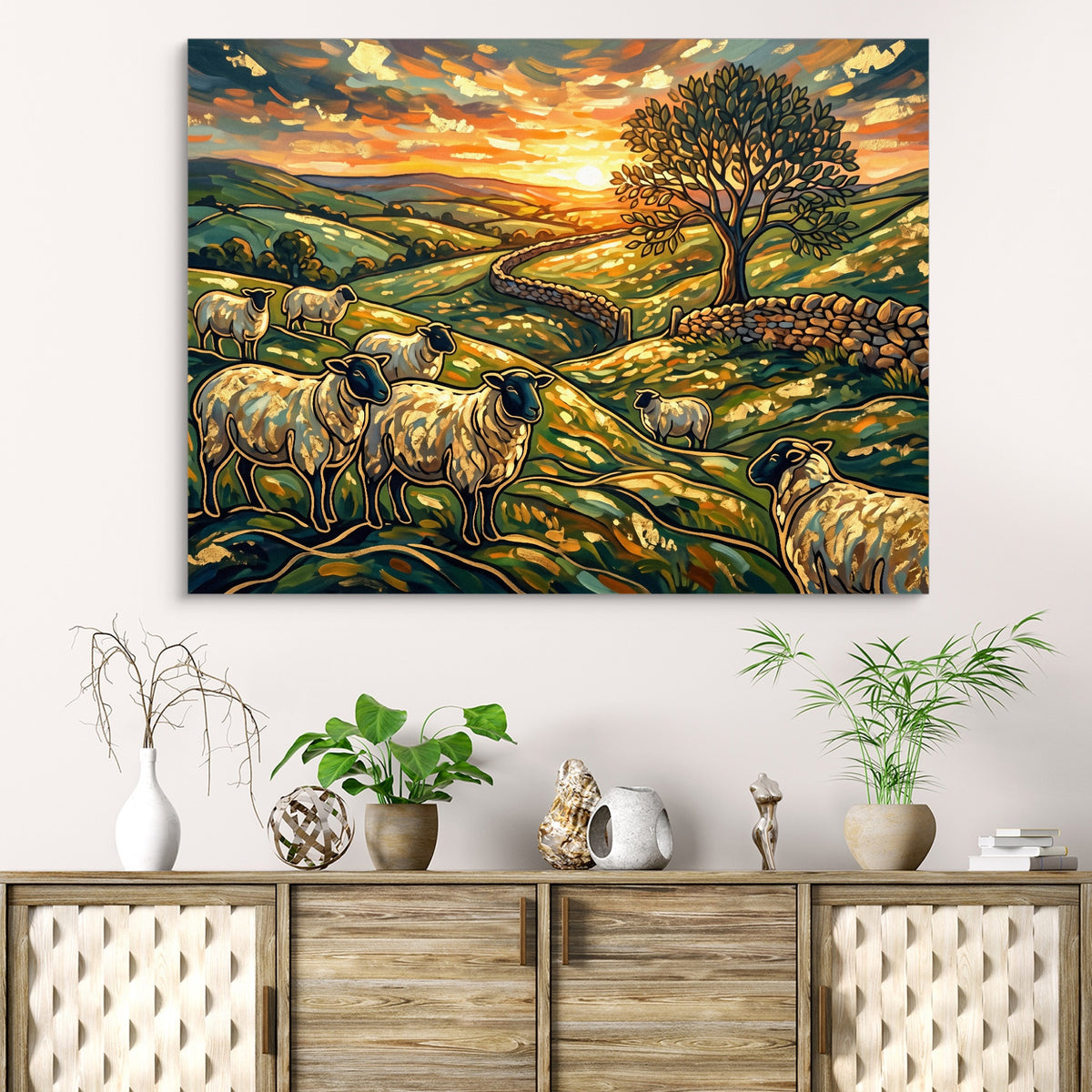 Sheep Golden Sunset — sheep golden sunset sq beach cabinet 1land flush print