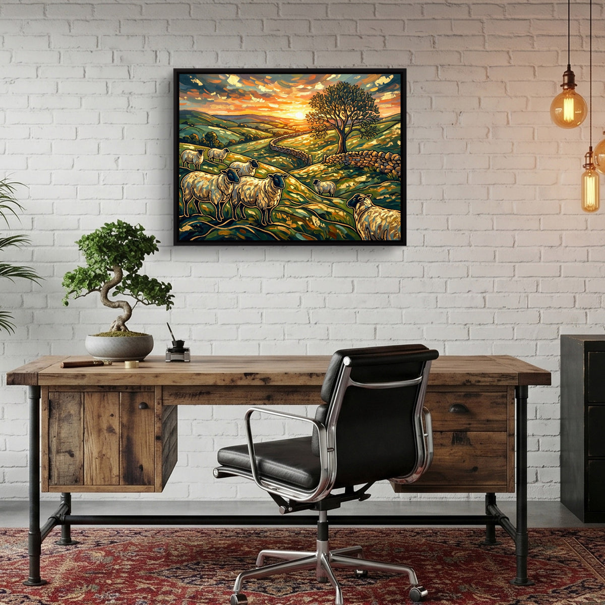 Sheep Golden Sunset — sheep golden sunset sq bonsai office 1land framed black