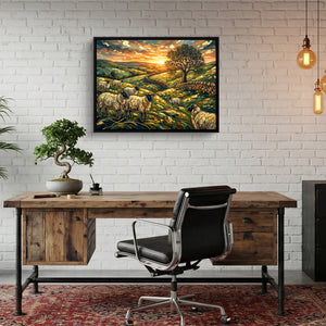 Sheep Golden Sunset — sheep golden sunset sq bonsai office 1land framed black