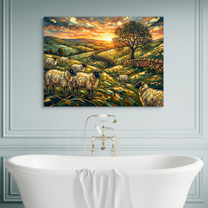 Sheep Golden Sunset — sheep golden sunset sq luxury bathroom wall 1land flush print